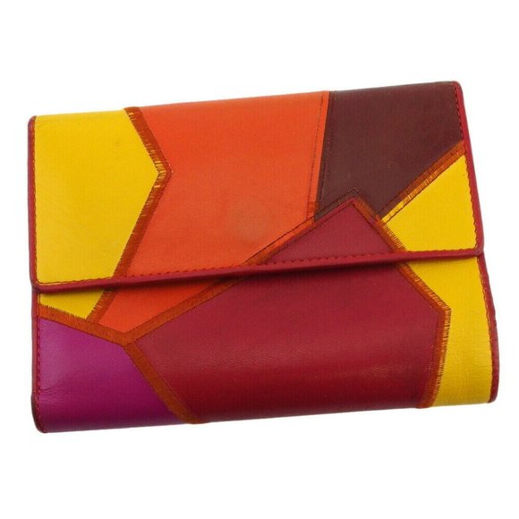 Auth SAINT LAURENT tri-fold wallet patchwork orange leather - Picture 1 of 9